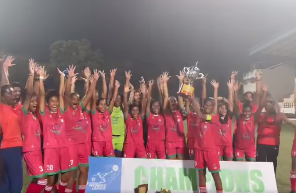 Celebrating the victory in champions’ style! In frame- Winners of Vedanta Women’s League 2022 ‘Churchill Brothers FC’